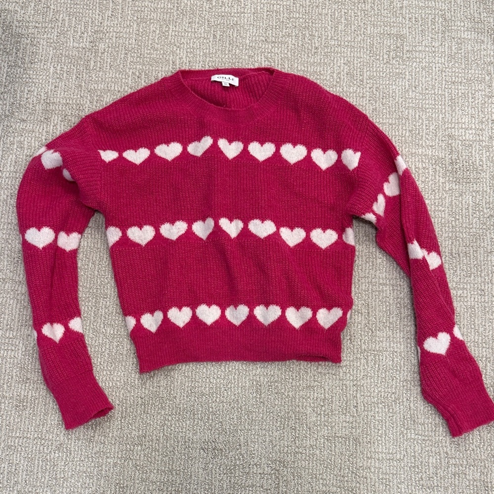 Pink Heart-Pattern Crewneck Sweater by Gilli. Size M. Worn only twice.